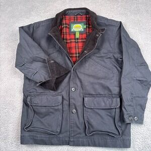 Vintage Cabelas Barn Chore Coat Mens Large Blue Corduroy Flannel Lined Canvas